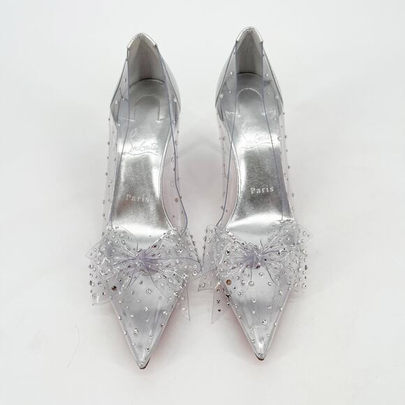 Christian Louboutin Jelly Strass 80 Silver Crystal Bow PVC Pointed Toe Pumps 37 - Picture 5 of 10